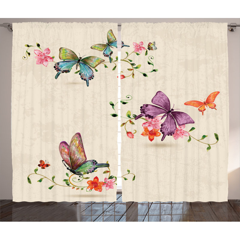 Butterfly Semi-Sheer Rod Pocket Curtain Panels, 54" x 108"