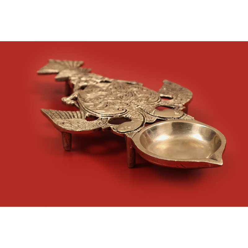 11-Inch Handcrafted Brass Peacock Oil Lamp, 5-Wick Annapakshi Diya for Altar & Traditional Deco