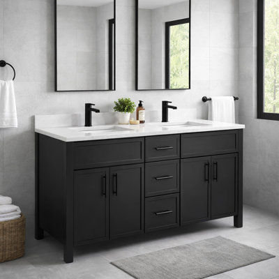 Design House Dawson l 60 po x P 21 po x H 34 po. Armoire de salle de bain prête à assembler en fer Sherwin-Williams® avec quincaillerie noir mat