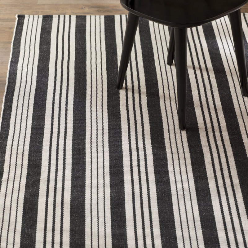Birmingham Black Handwoven Cotton Rug, Rectangle 9' x 12'