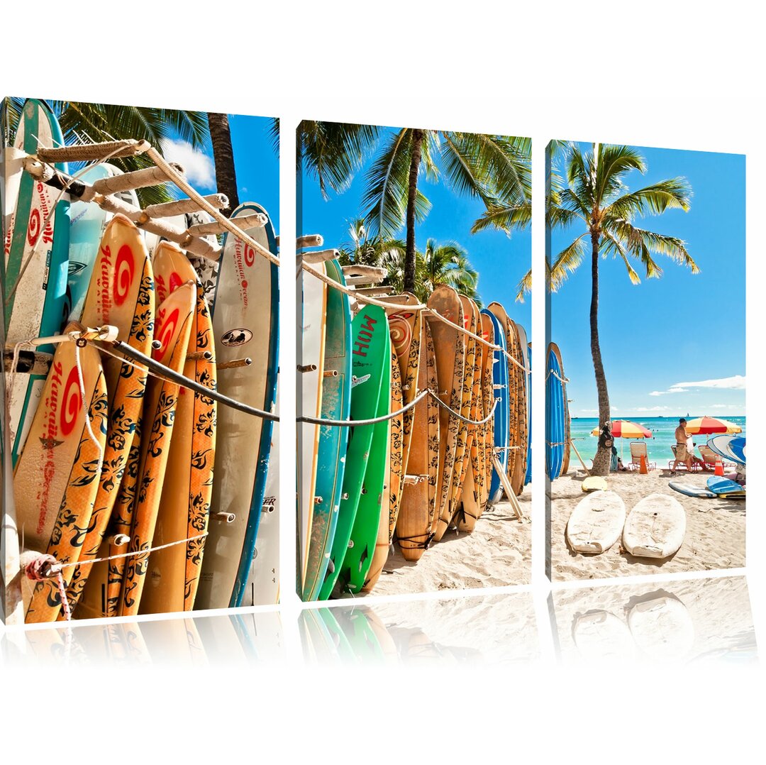 3-tlg. Leinwandbilder-Set „Surfboards am Strand", Fotodruck