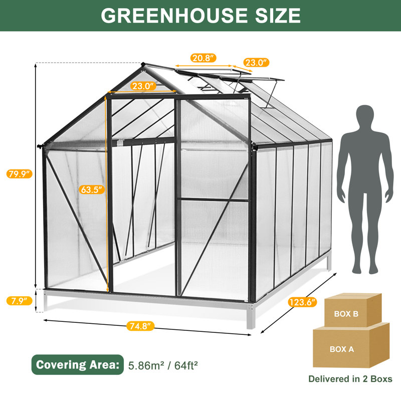Polycarbonate Heavy Duty Aluminum Frame Greenhouse With Ventilation And Rain Gutter Walk-in Green House for Sunroom Patio Backyard