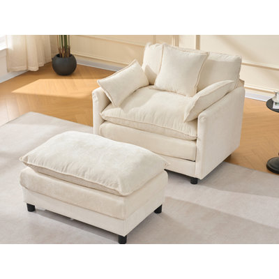 39.4" Upholstered Reading Armchair With Ottoman