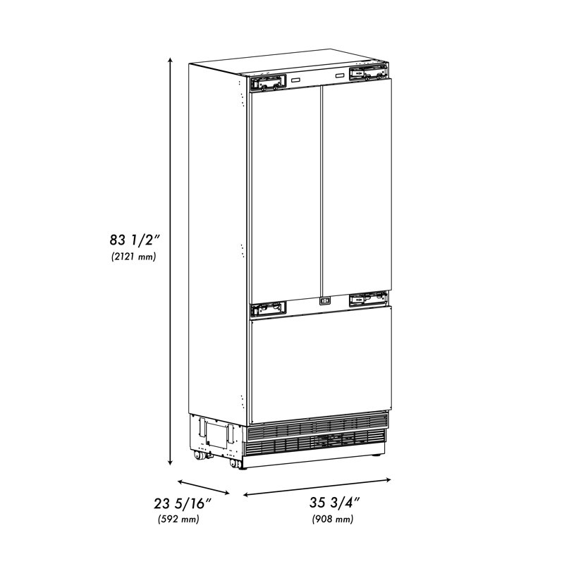 ZLINE 36 in. French Door Built-In Refrigerator in DuraSnow Steel with Stainless Steel Interior, Multicolored