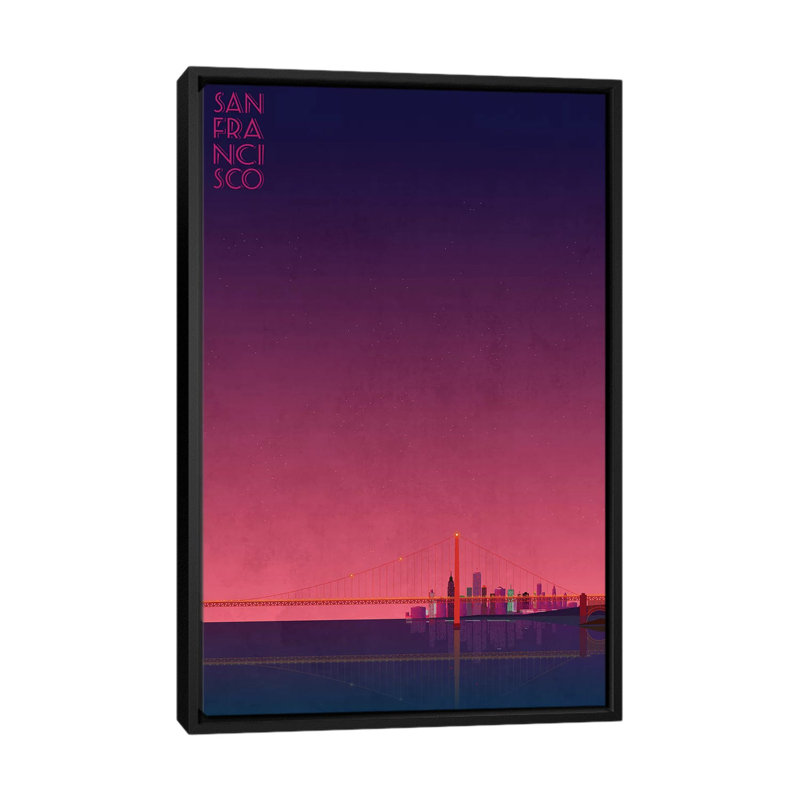 San Francisco Skyline - impression d'art graphique, H 26 po x l 18 po x 1,5 po, Toile avec cadre noir, Aucun mat