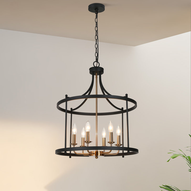 Setser 6- Light 21.5'' W Modern Lantern Dining Room Chandelier, Black/Copper