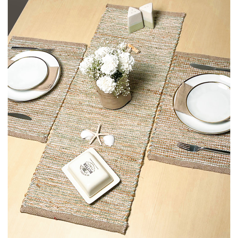 Chemin de table Pingham, 36 po x 13 po, Beige/vert