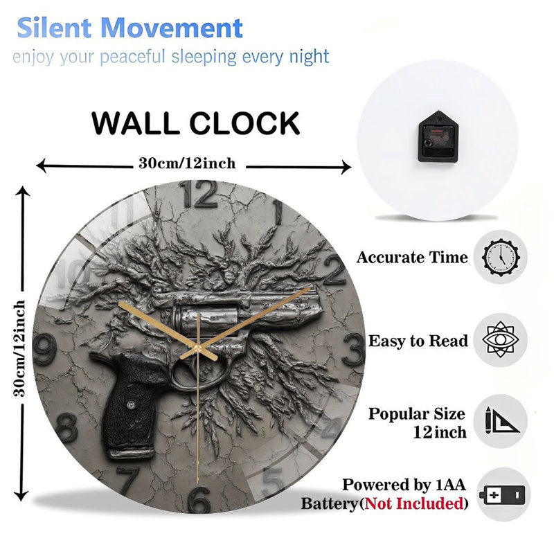 Horloge numérique avec revolver et racines - horloge murale moderne en verre 12 po