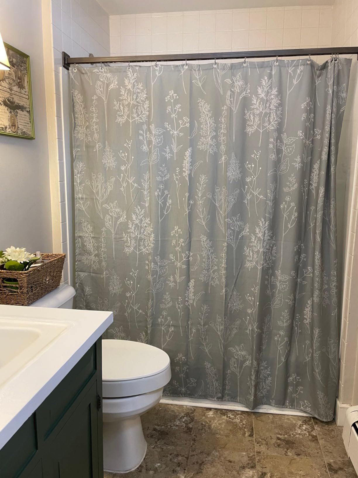 East Urban Home Green Vintage Botanical Linen Shower Curtain for ...