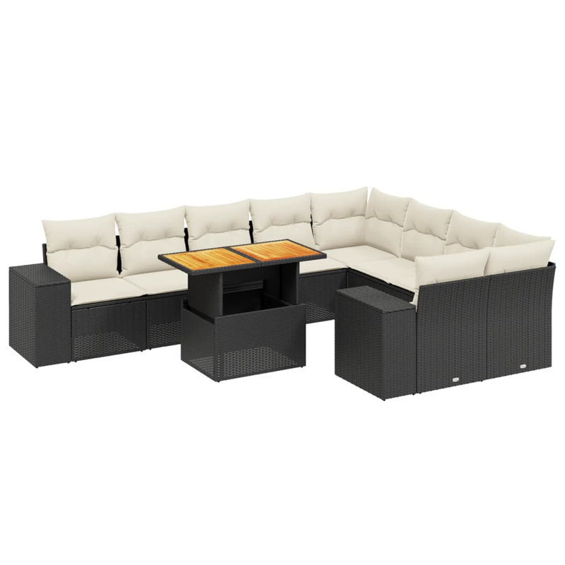  Ensemble de canapé de jardin avec cadre noir, coussins blanc crème