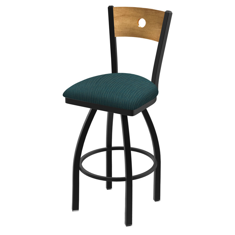 830 Voltaire Swivel Bar & Counter Stool, Medium Maple, Rein Coffee Vinyl / Black Wrinkle Frame, Bar Stool (30" Seat Height)