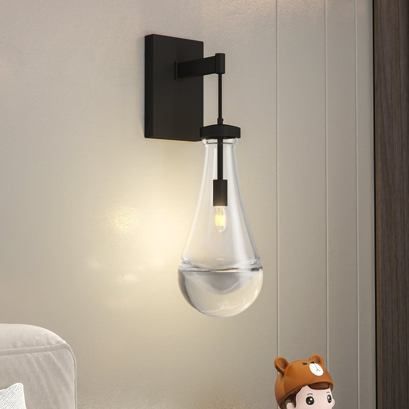 Modern Black LED E12 Bulb with Clear Glass Wall Sconces (bulbs not included), Matte Black, 1 Light