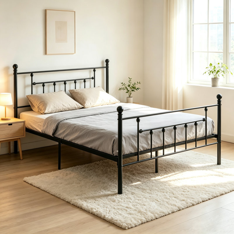 Single Double Size Bed Frame, Metal Platform Beds with Headboard and Footboard, Steel Slat Support, No Box Spring Needed, Easy Assembly