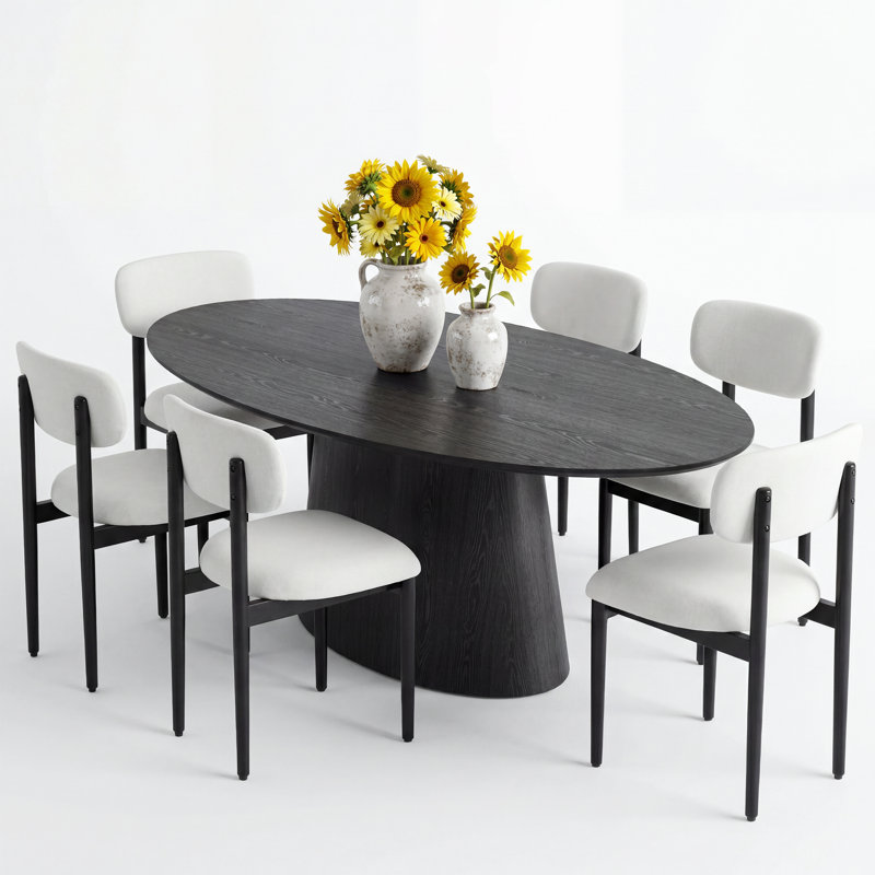 Chynthia 72" Oval Solid Wood Dining Set With Specially Designed Pedestal Base , Black