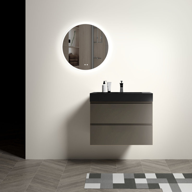 Meuble-lavabo mural 30 po gris, Gris, Noir