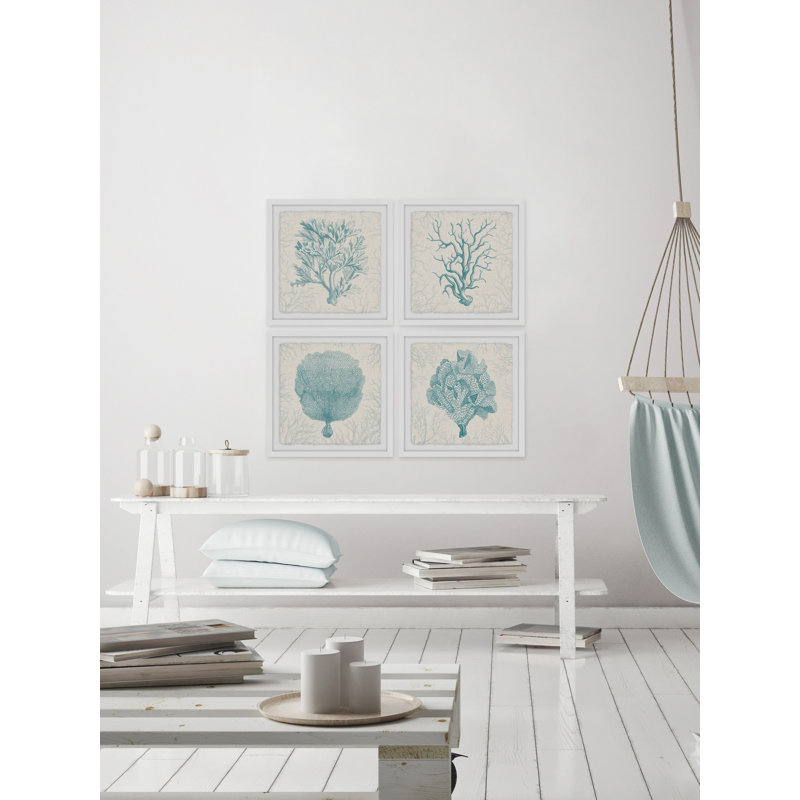 Coral Group Quadrupych - ensemble de 4 reproductions d'art encadrées, H 24 po x l 24 po x L 1,5 po