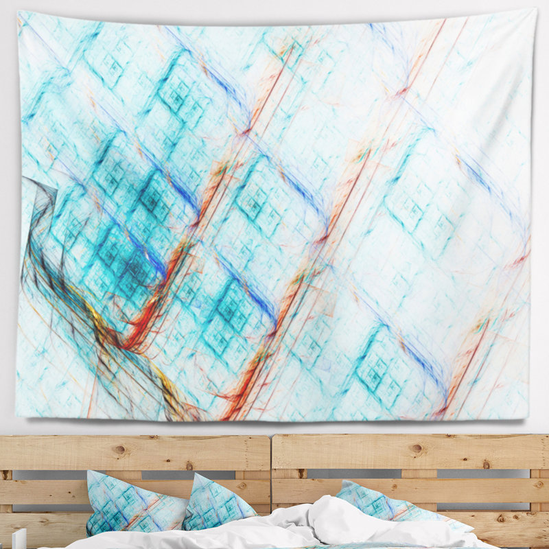 Tapisserie abstraite en métal bleu clair, H 32 po x l 39 po