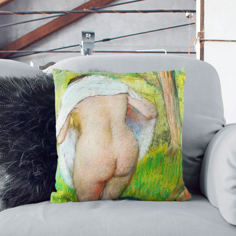 Girl Drying Herself Square Throw Cushion, Stone, 55cm H x 55cm W x 20cm D