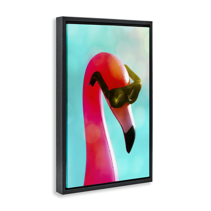  Flamingo Basking in Bokeh Framed Floater Canvas by Graffi*tee Studios, 25" H x 17" W, Jet Black Floater Frame