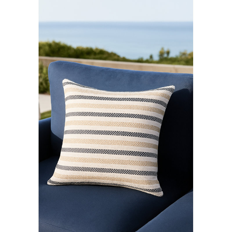 Classic Grey Marina Stripe Indoor Outdoor Pillow 24x24, Navy Blue, Square 20", Pillow Cover Only - No Insert