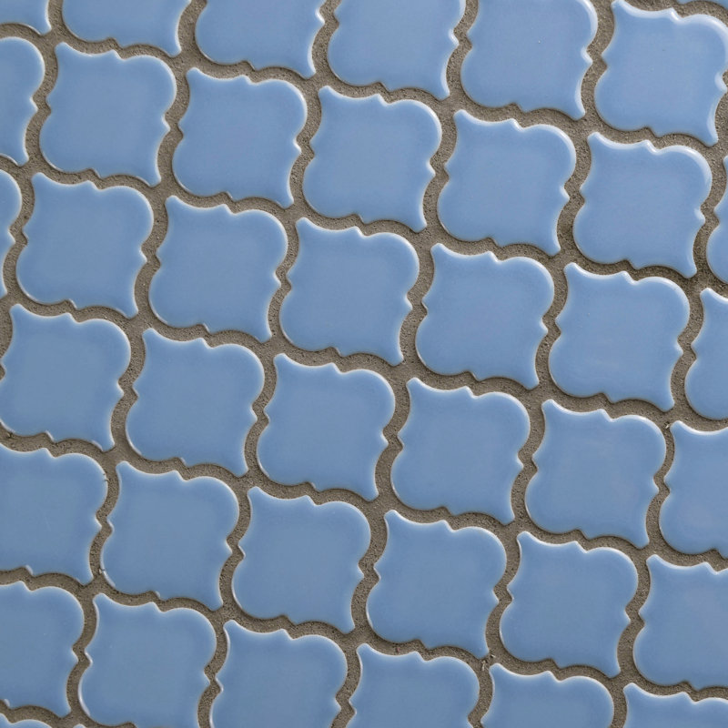 Hudson Tangier 2" x 2" Porcelain Arabesque Mosaic Wall & Floor Tile, Light Blue