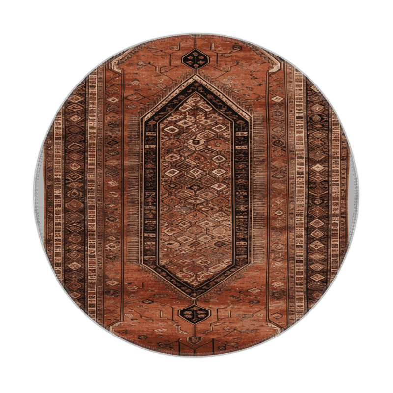 Tapis turc intérieur et extérieur brun, Rond 5 pi