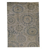Nomad Hand-Knotted Cotton/Wool Floral Area Rug in Ivory/Dark Blue