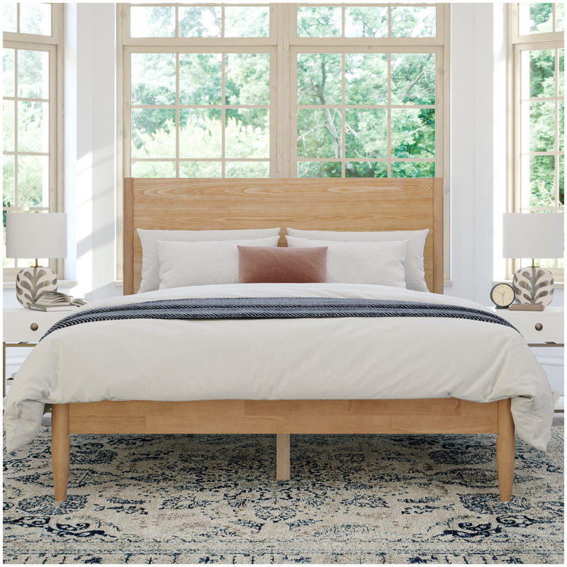 Besan Solid Wood Bed Frame with Headboard, Natural, Queen 