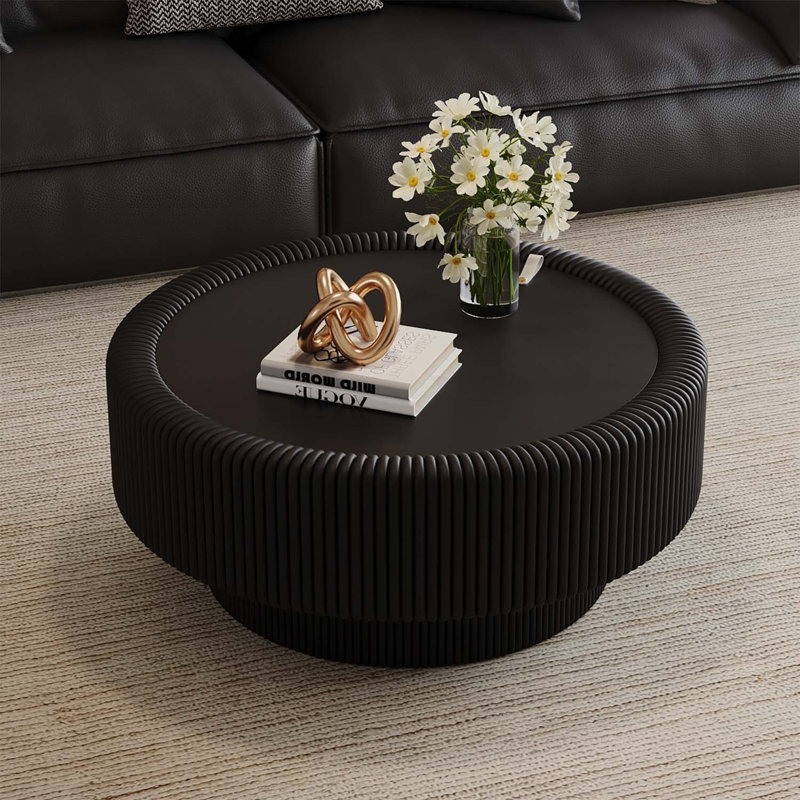 Table basse cannelée ronde avec rangement, Noir
