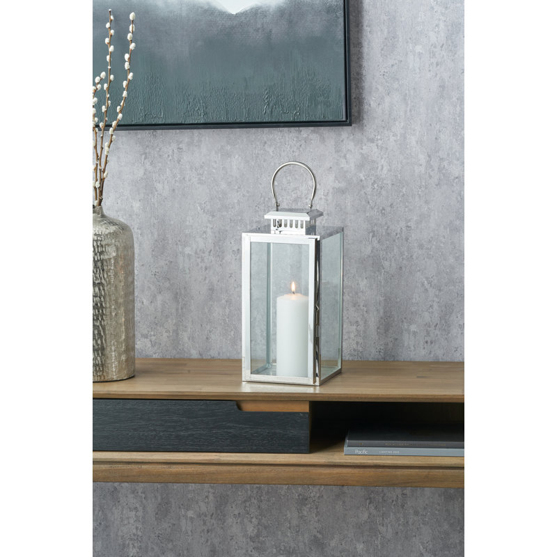 Metal Lantern, 39cm H x 18cm W x 39cm D, Silver