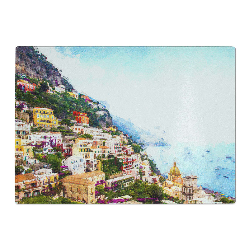 Tempered Glass Positano on the Almalfi Coast in Italy Chopping Board, 39 cm W x 28.5 cm L