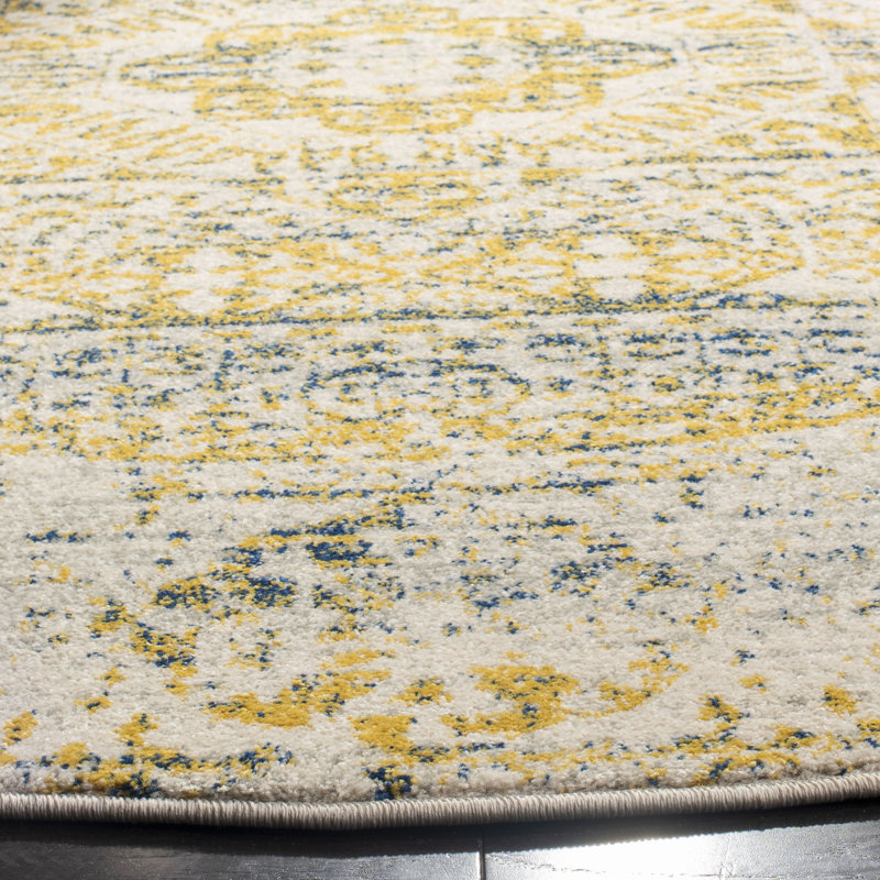 Tapis oriental ivoire / bleu Watsonville, Rond 6 pi 7 po
