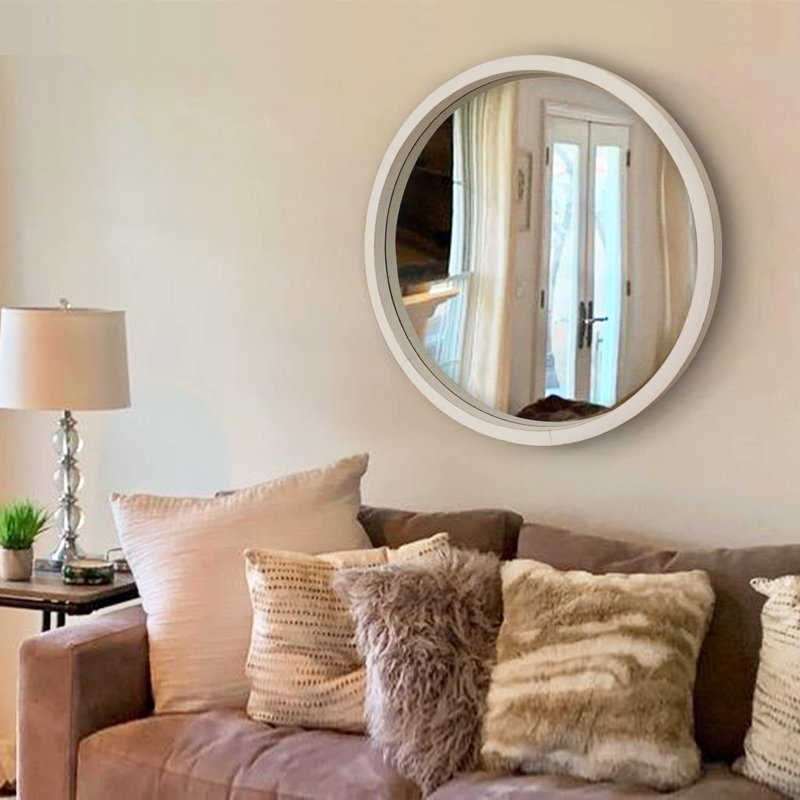 Eberlein Wood Round Wall Mirror, White