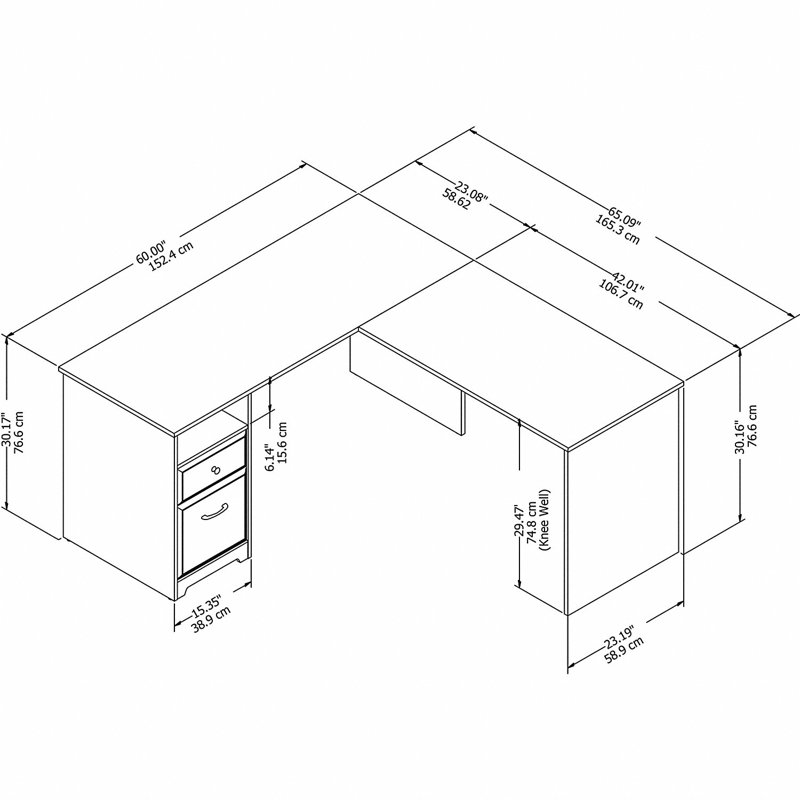 Bureau d'ordinateur en L Ozro, H 30 po x l 72 po x P 65,2 po, Gris chiné