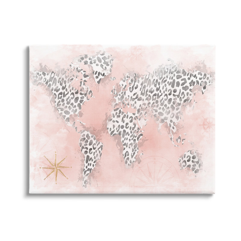 Glam Cheetah Animal Continent Shapes Map par Natalie Carpentieri - impression, Toile tendue, H 16 po x l 20 po x P 1,5 po