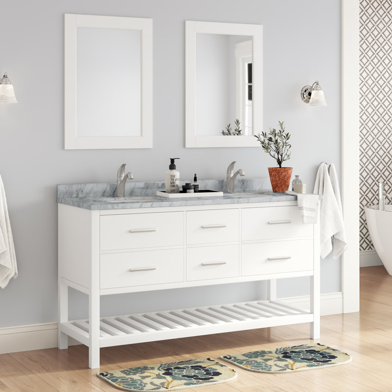Ensemble de meuble-lavabo de salle de bain double 61 po avec miroir Carrasquillo, Blanc
