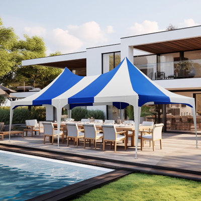 13' x 26' Heavy Duty Party Tent, Double Peak Wedding Canopy with Galvanized Steel Frame, 180GSM Waterproof UV-Resistant Polyester Roof, Outdoor Event Tent for Weddings, Parties & Gatherings, Blue & White