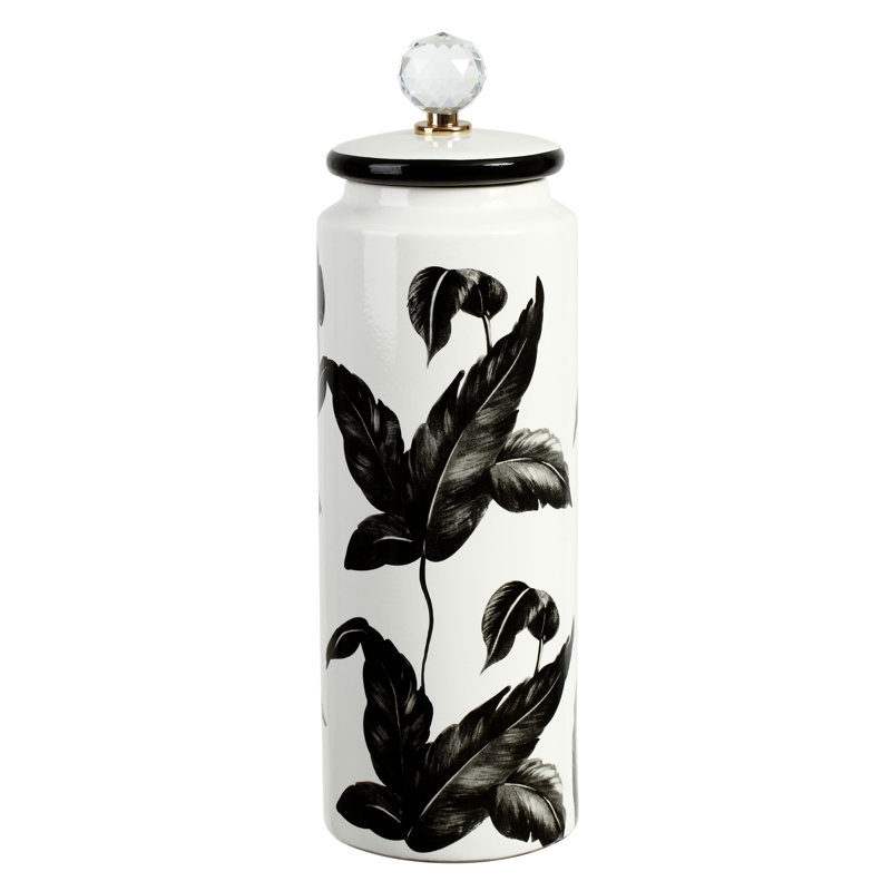 Ceramic Jar, Black/White, 16" H x 4.75" W x 4.75" D
