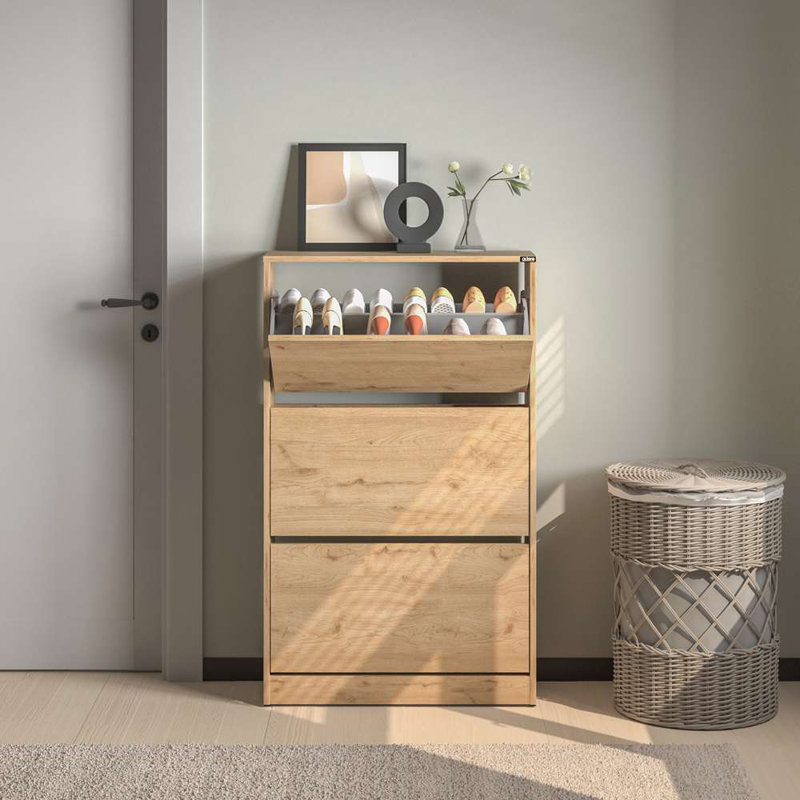 Armoire à chaussures moderne, finition chêne, 28,7 po x 46,9 po x 10,2 po | 100% panneau de particules enduit de mélamine, épaisseur: 0,6 pouce | Conception murale, solution de rangement élégante pour les entrées et les couloirs