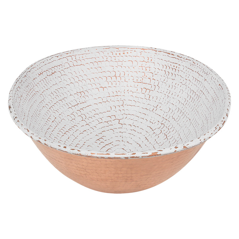 17" Oval Wired Rim Vessel Hammered Sink, White