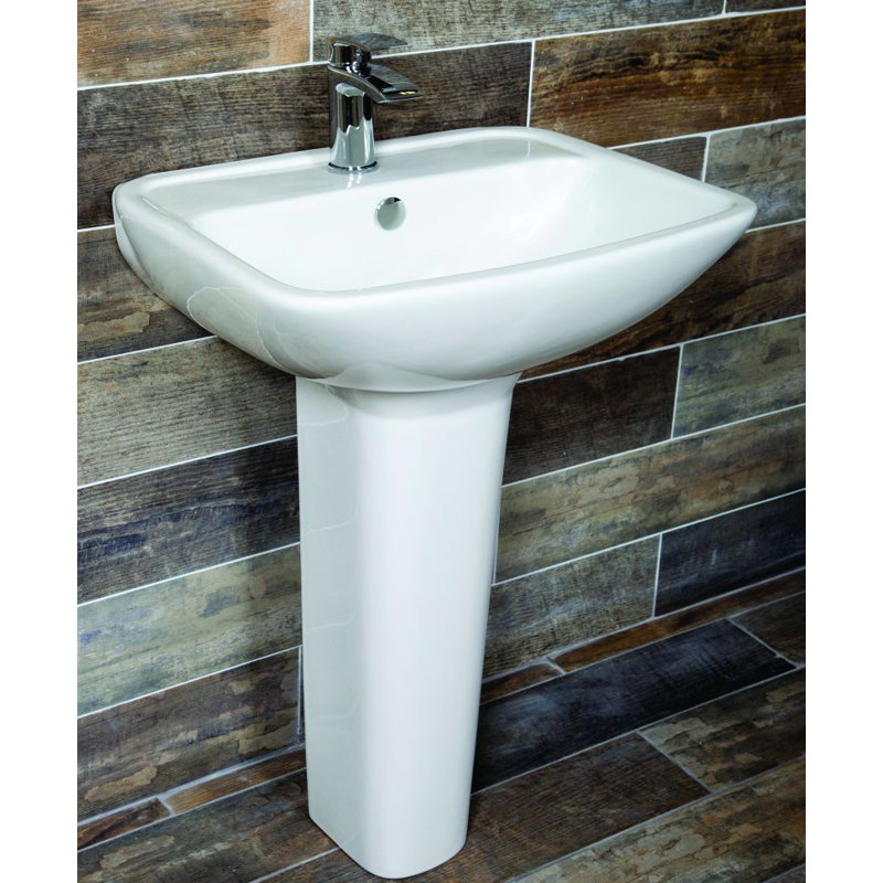 White Stone 810mm L x 560mm W White Ceramic Rectangular Sink with Overflow