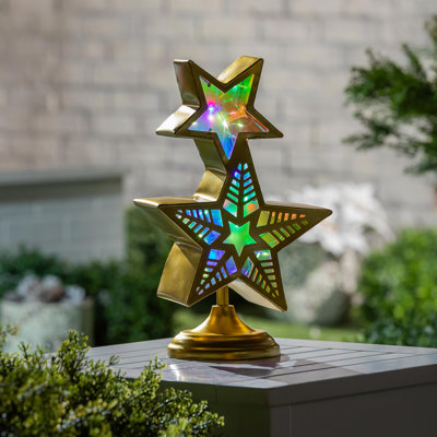 Statue de jardin en forme d'étoile empilée à DEL changeant de couleur, H 14 po