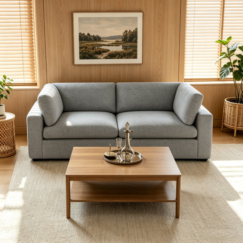 2-Seater Sofa, Modern Minimalist Loveseat Couch, Light Gray
