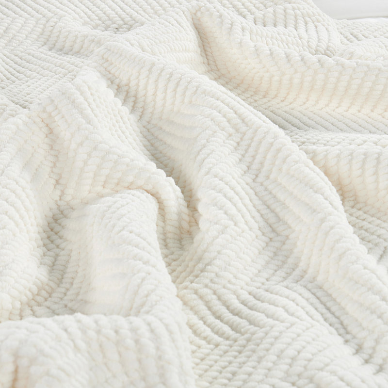 Antique White Knitted Tweed Reversible Throw Blanket 50" x 60"