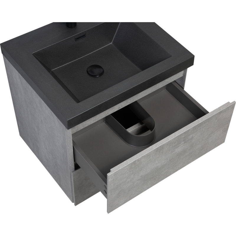 Meuble-lavabo mural 24 po avec lavabo, meuble-lavabo mural moderne avec lavabo à quartz noir et tiroirs à fermeture en douceur