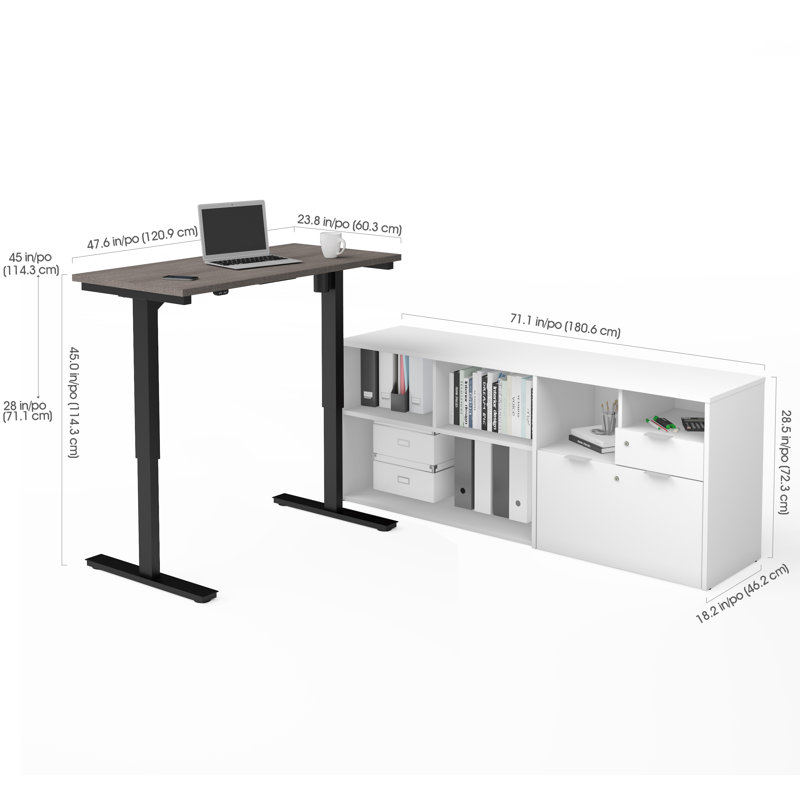 Azpurua Adjustable L-Shaped Standing Desk, Bark Gray & White