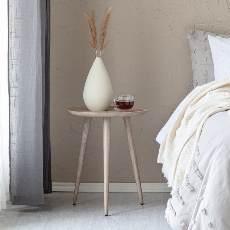 Morant 3 Legs Solid Wood Side Table, Greige