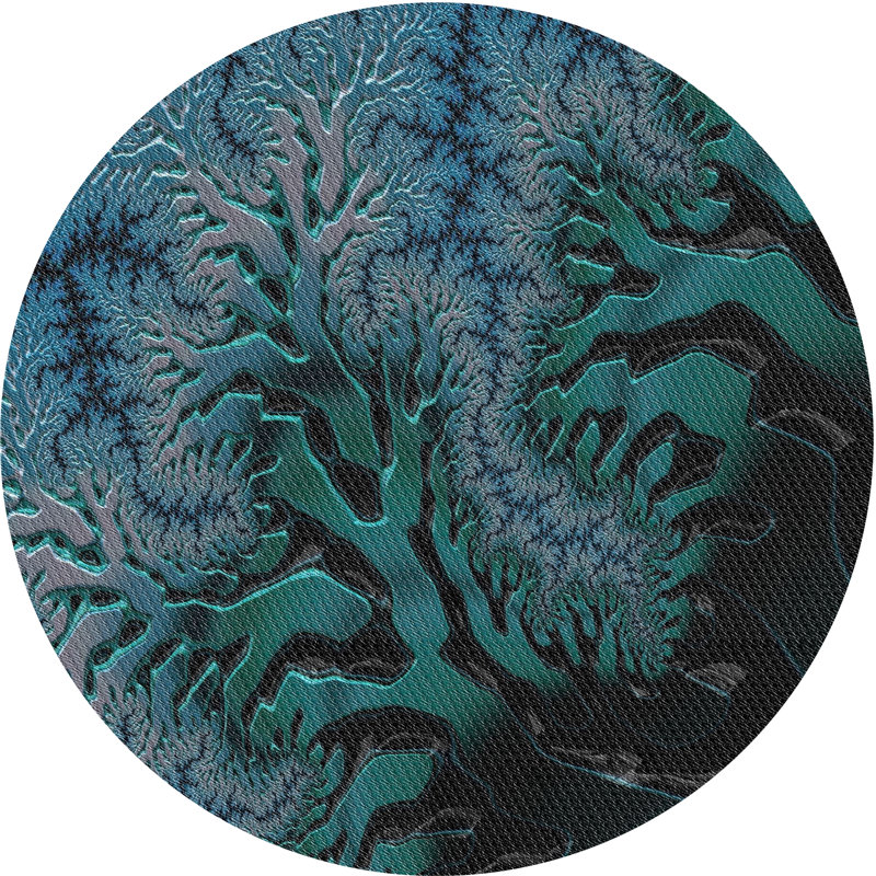 Tapis noir/vert/bleu, Rond 5 pi