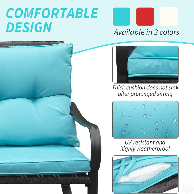 Ensemble de conversation à bascule en métal pour 2 personnes avec coussins, Blue, Blue