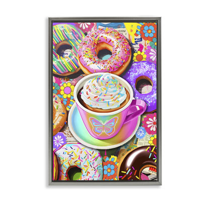 Pastel Donuts & Coffee Mug Framed Floater Canvas by Jess Stempel